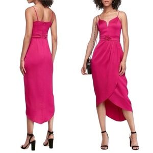 Express V-wire Hi-Lo Satin Maxi Dress - Fuchsia Size S